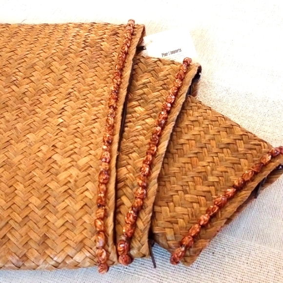 Pier 1 Imports 3-Nesting Zipper Top Wicker Storage Pouches NWT - Picture 2 of 12